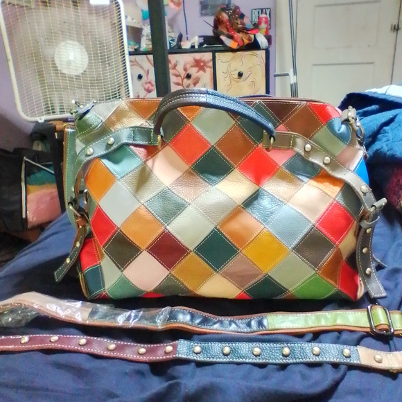 Vibrant Patchwork Leather Shoulder Bag - Picture 2 of 4